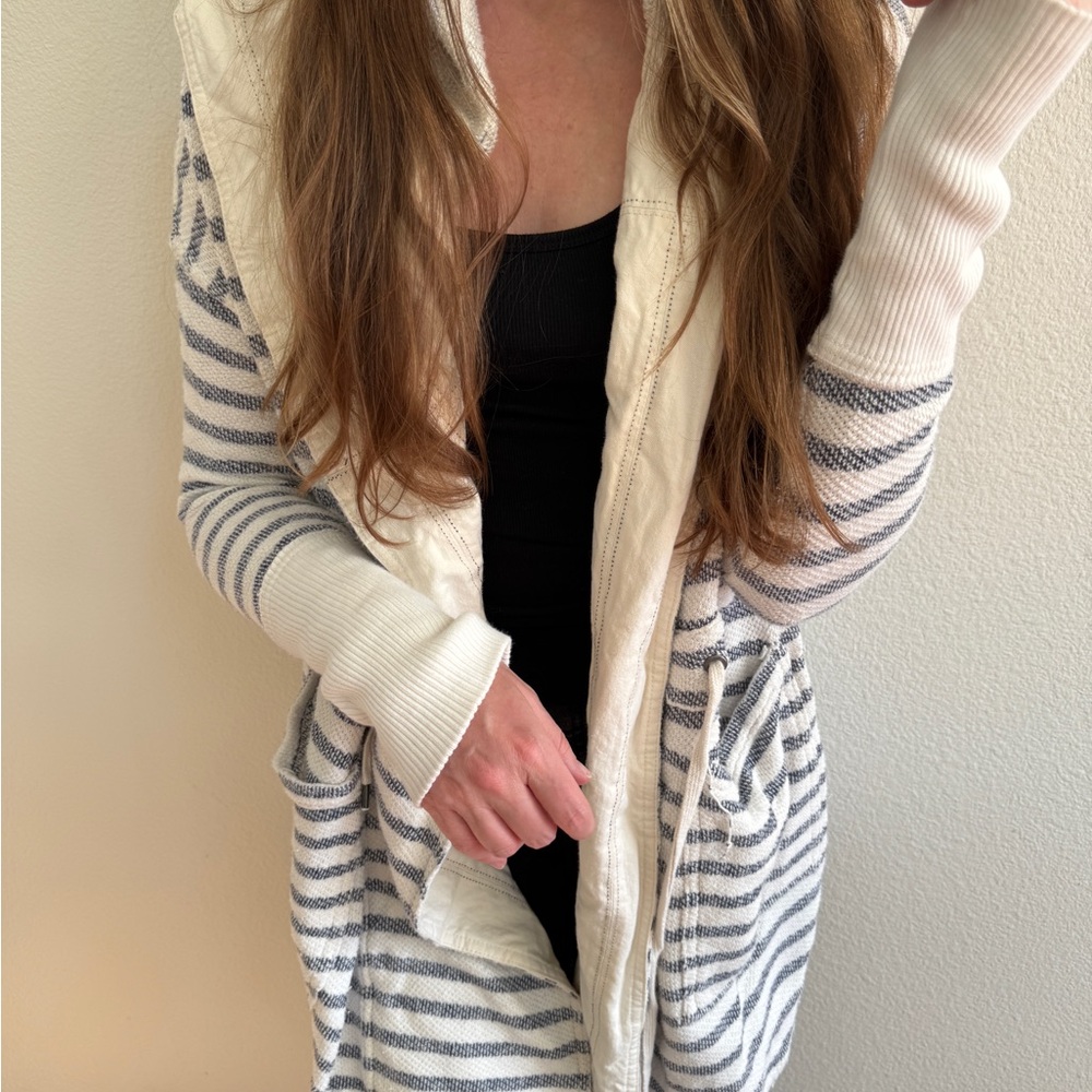 Free People Cream and Gray Striped Cardigan